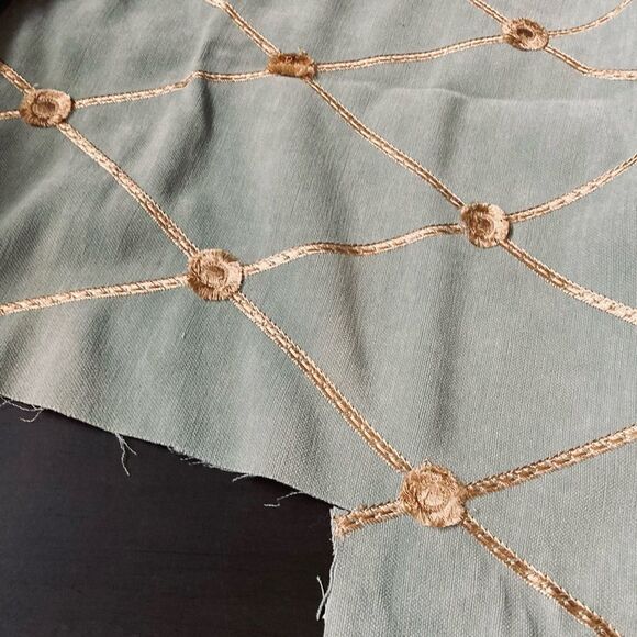 Muted Blue Gold Embroidered Luxury Textile Fabric - Picture 2 of 3